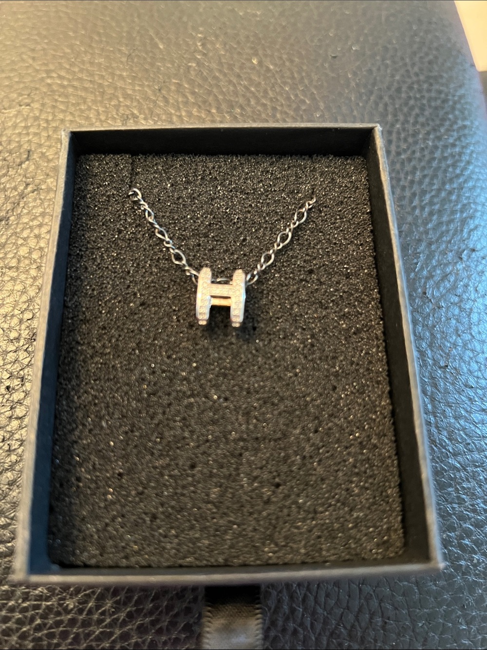Silver Letter H Necklace Pendant  one side has small Rhinestones